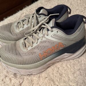 Hoka Gray and Orange Athletic Sneakers